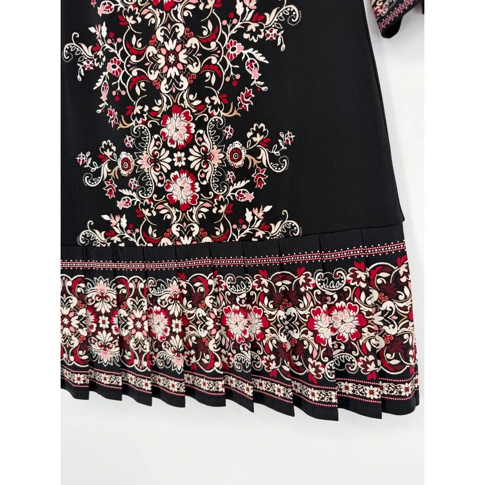White House Black‎ Market Embroidered Black 3/4 Sleeve V Neck Dress XS